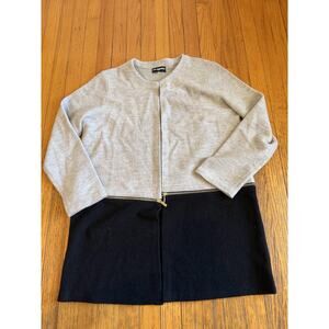 Karl Lagerfeld Paris Coatigan Womens Large Gray Wool Knit Zip Trim Mid Length